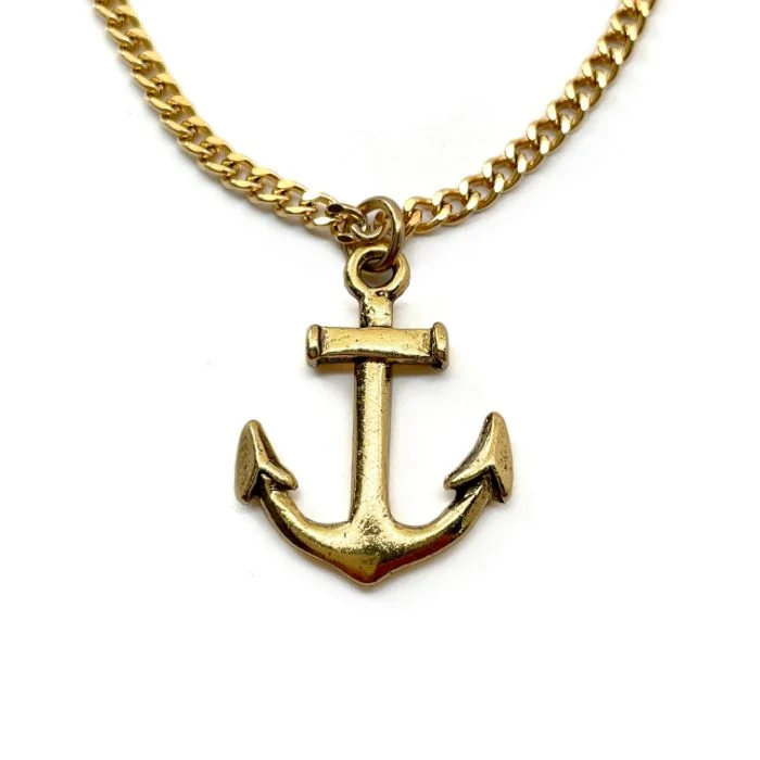 Multi-Colored Bead Necklaces-Anchor Gold Metal Finish Pendant Chain Necklace