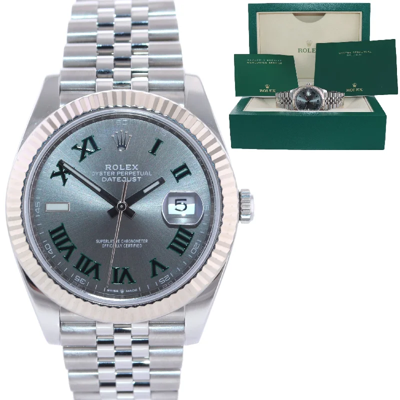 Classic Silver Watches for Women-2021 Rolex DateJust 41 Wimbledon Slate Roman 126334 Steel Jubilee Fluted Watch