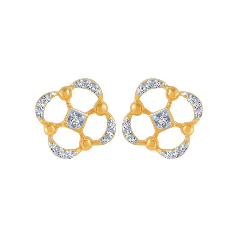 Simple Gemstone Earrings-18KT (750) Yellow Gold And Diamond Stud Earrings For Women