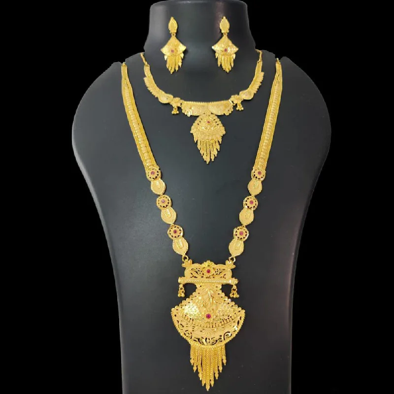 Elegant Layered Gold Necklaces-Pari Art Jewellery Forming Double Necklace Set