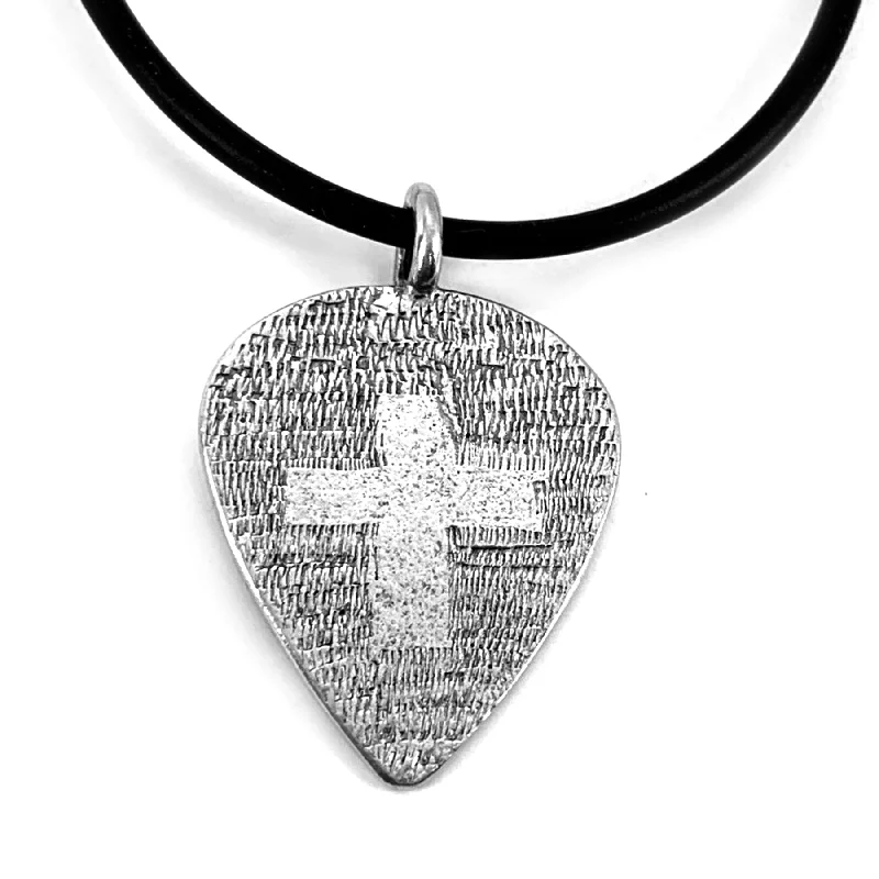 Chunky Bead Necklaces-Cross Guitar Pick Pewter Necklace