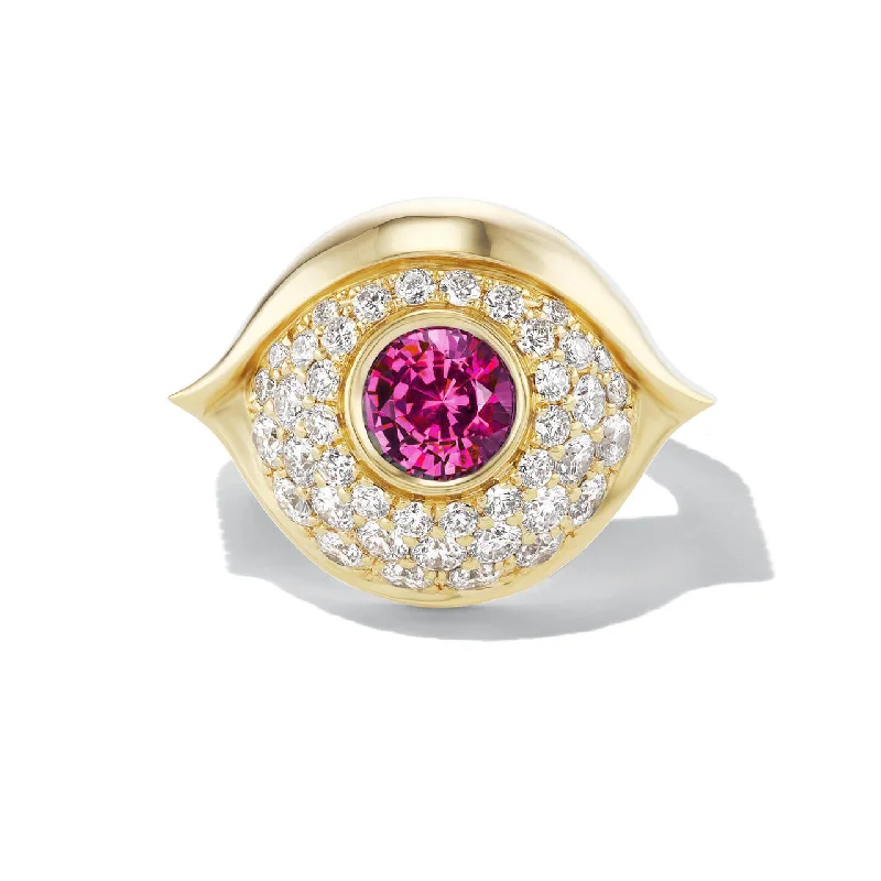 Bohemian Style Rings-PINK SAPPHIRE EVIL EYE RING