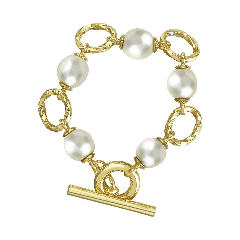 Elegant Gold Bangles-Toggle Bracelet - South Sea Pearl