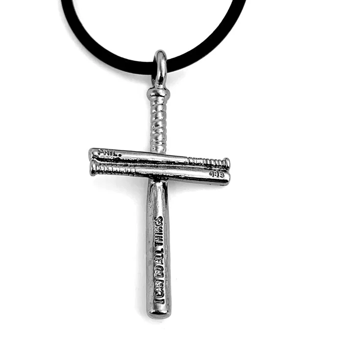 Retro Style Necklaces-Baseball Bat Cross Necklace Gunmetal