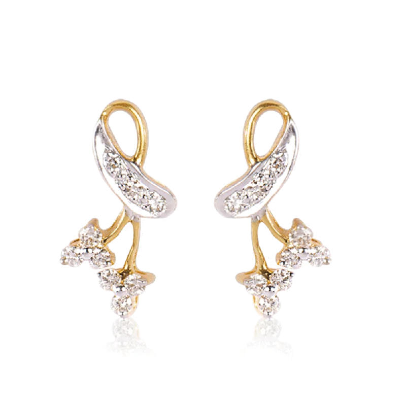 Art Deco Earrings-18KT (750) Yellow Gold And Diamond Stud Earrings For Women