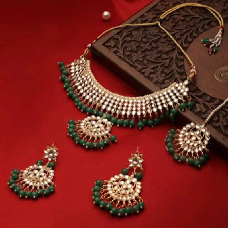 Vintage Pearl Necklaces-SNERA  Gold Plated  Kundan Stone And Beads Necklace Set