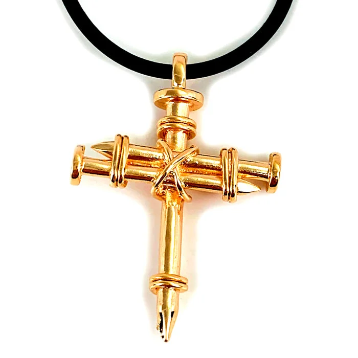 Gold Diamond Necklaces-Pewter Nail Cross Necklace Rose Gold