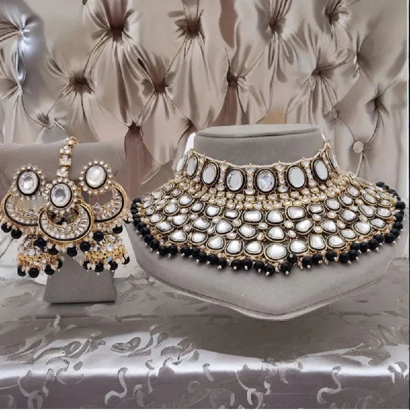 Elegant Wedding Necklaces-Sai Fashion Gold Plated Kundan Stone Necklace Set