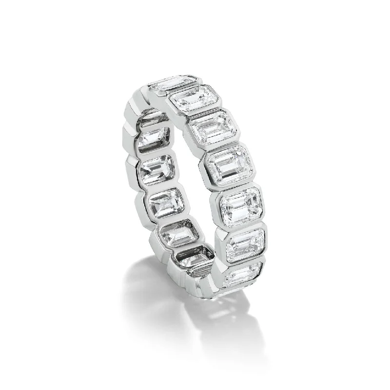 Vintage Diamond Rings-SIGNATURE COMFORT FIT BEZEL SET EMERALD CUT ETERNITY BAND