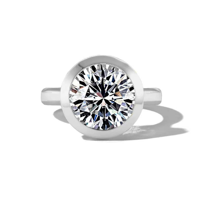 Classy Wedding Rings-SHIELD BEZEL SET ROUND DIAMOND ENGAGEMENT RING