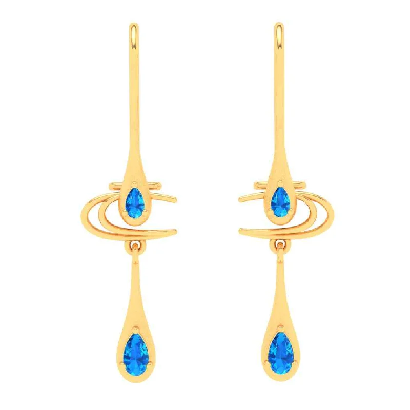 Large Drop Earrings-14k Gold Earrings With Elegant Blue Gems From Amazea Collection