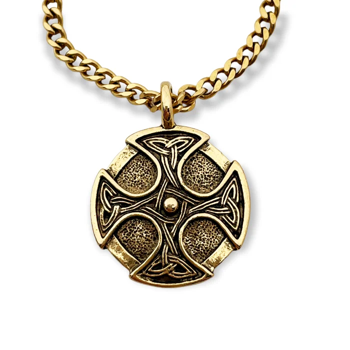 Geometric Necklaces for Women-Celtic Cross Trinity Shield Gold Finish Pendant Gold Stainless Steel Chain Necklace