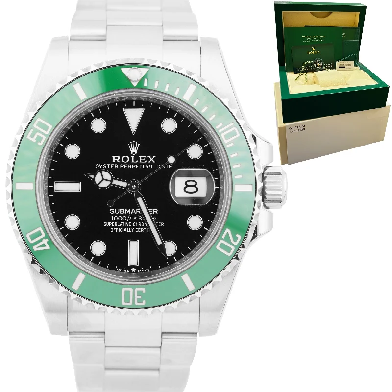 Classic Watches with Leather Strap-NEW MAR. 2022 Rolex Submariner 41mm Date GREEN KERMIT Ceramic Watch 126610 LV