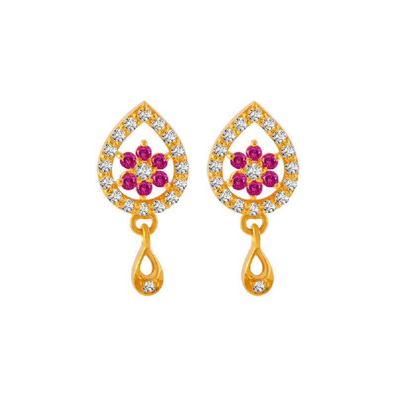 Simple Gemstone Earrings-22KT Yellow Gold And American Diamond Stud Earrings For Women