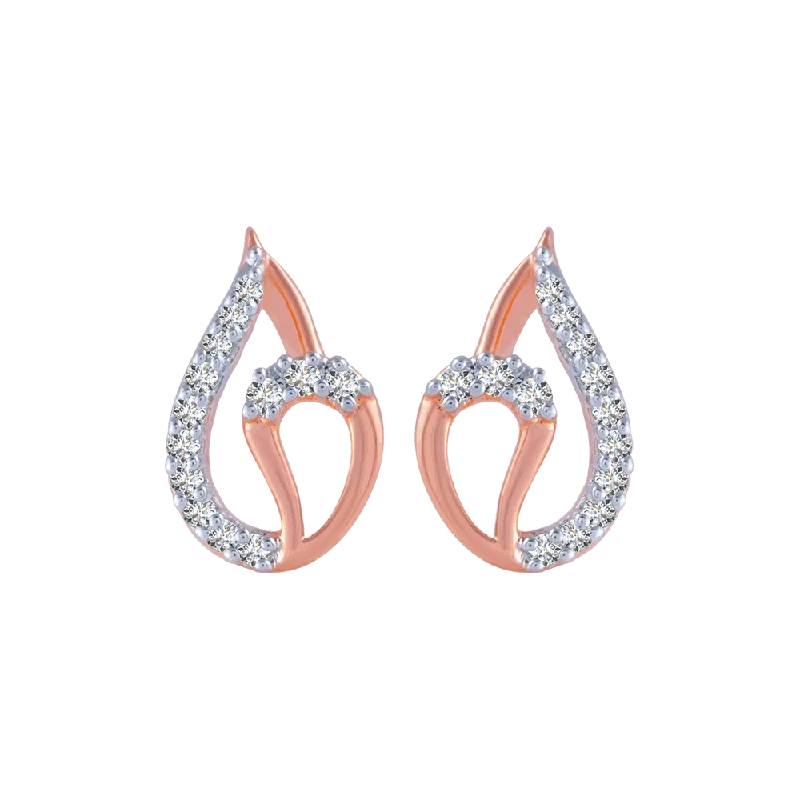 18k Gold Earrings-18KT (750) Rose Gold And Diamond Stud Earrings For Women