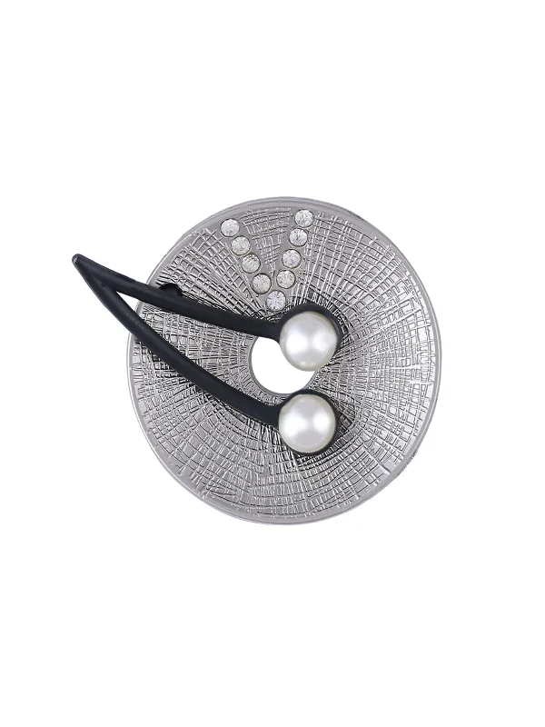 Stylish Gemstone Brooch-Stylish Gemstone Brooch-Shiny Silver Pearl & Diamond Round Shape Brooch