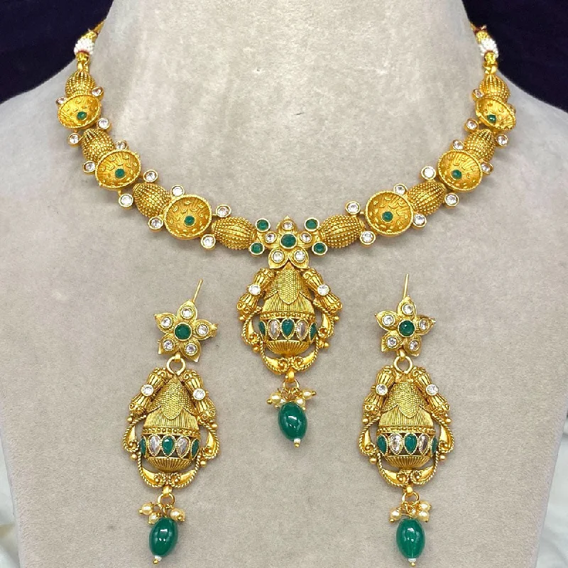 Multi-Strand Necklaces-Amoliya Jewels Gold Plated Pota Stone Necklace Set