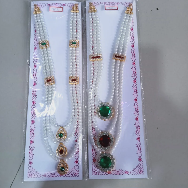 Modern Diamond Necklaces-Palak Art Gold Plated Pota Stone And Pearl Necklace Set (Assorted Design)