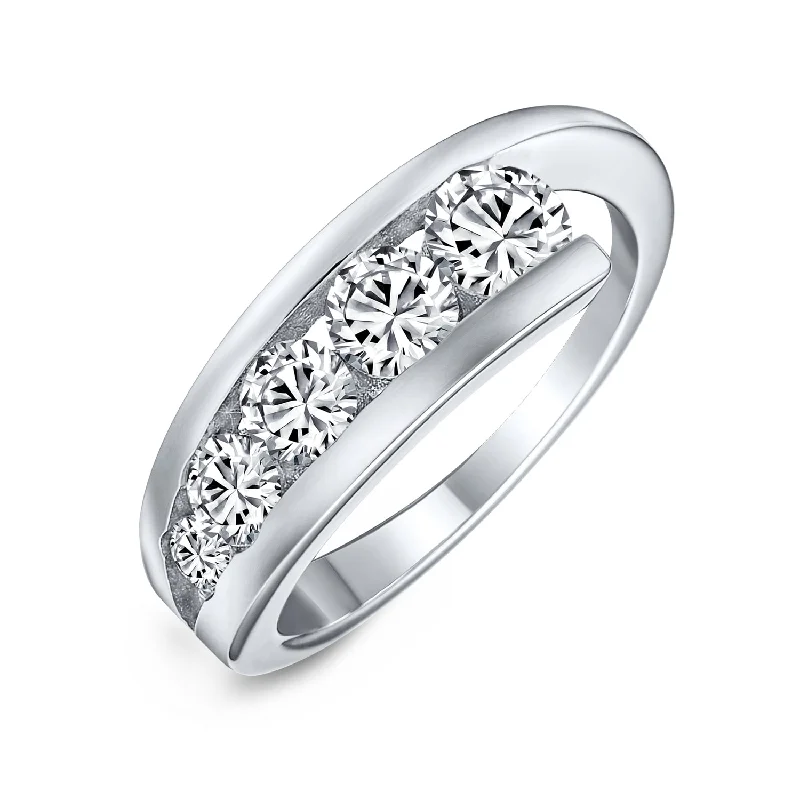 Gold Band Engagement Rings-Modern Bride CZ Cocktail Statement Ring: Sterling Silver Anniversary Band