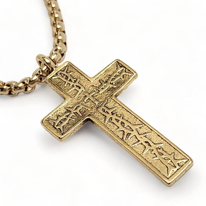 Opal Necklaces for Women-Thorns Cross Gold Metal Finish Pendant Gold Heavy Chain Necklace