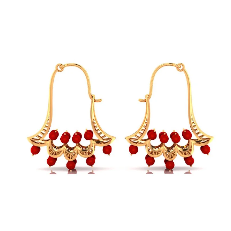 Statement Earrings for Teens-Red Stones And Floral Motifs Set In 22k Gold Earrings