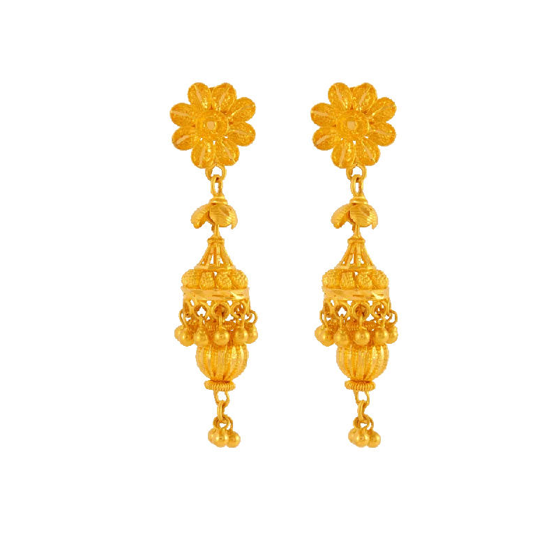 Bridal Earrings for Bridesmaids-22KT Yellow Gold Jhumki Earrings For Women