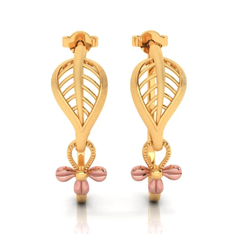 Precious Stone Earrings-22k Delicate Earrings With A Yellow Gold Floral Pattern And A Leafy Motif