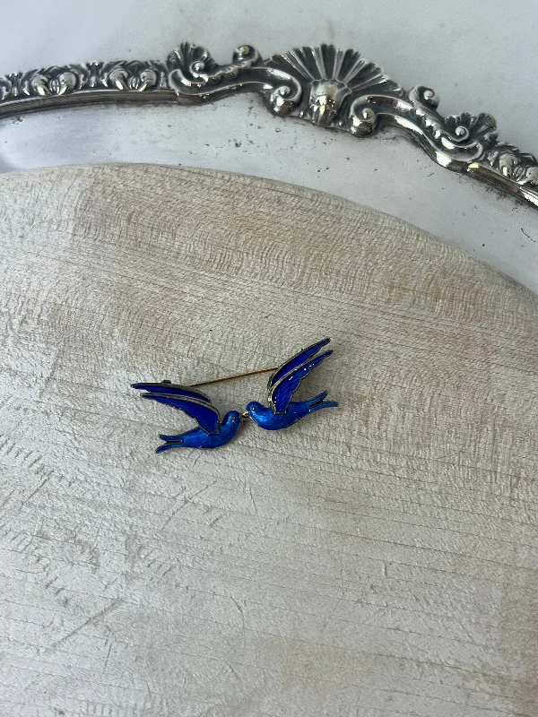 Elegant Brooch for Anniversary Gifts-Elegant Brooch for Anniversary Gifts-Estate Collection - Vintage Sterling Enamel Blue Bird Brooch