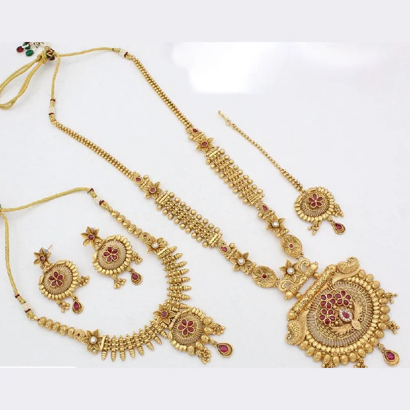 Bohemian Style Necklaces-Manisha Jewellery Gold Plated Pota Stone Double Necklace Set