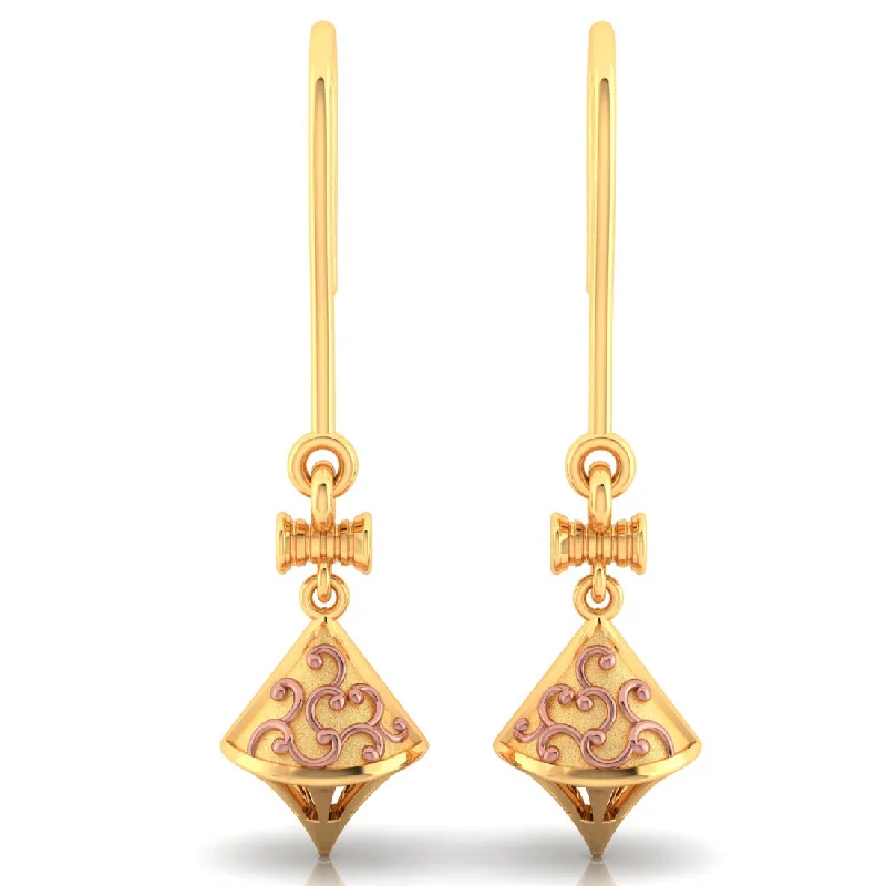 Vintage Silver Earrings-14k Beautiful Gold Earrings With Intricate Yellow Gold Work