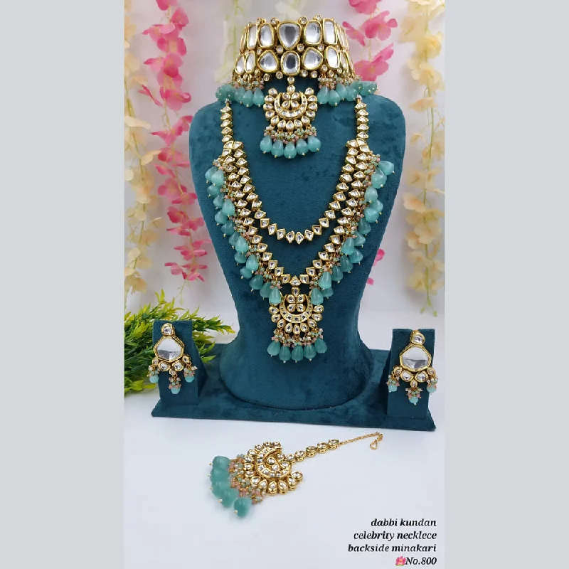 Personal Name Necklaces-JCM Gold Plated Kundan Stone Double Necklace Set