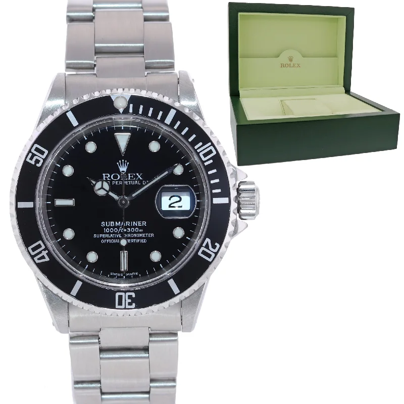 Leather Band Designer Watches for Men-1999 Rolex Submariner Date 16610 Steel Black Dial 40mm Oyster Dive Watch Box