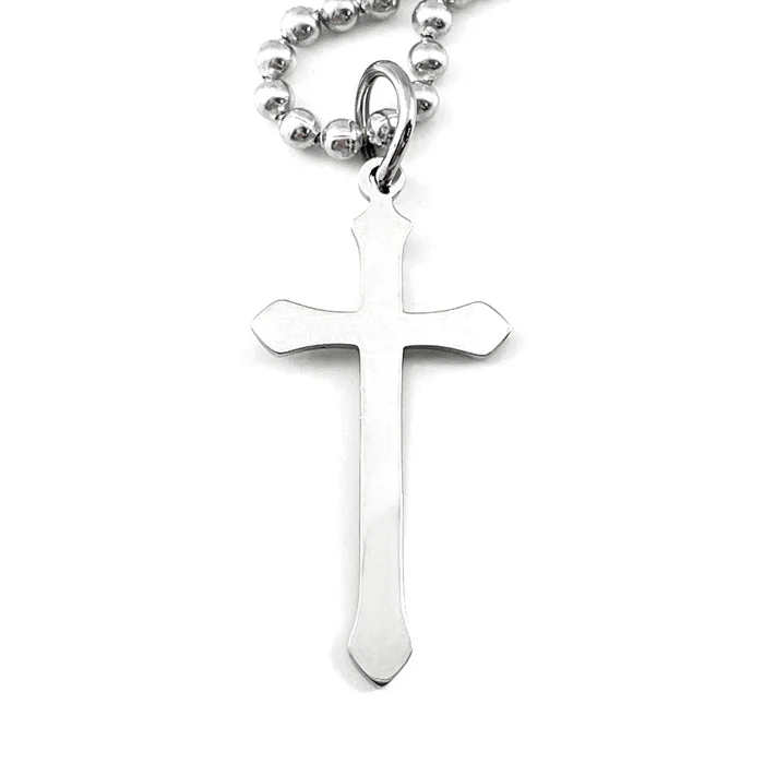 Simple Silver Necklaces-Cross Ball Chain Necklace