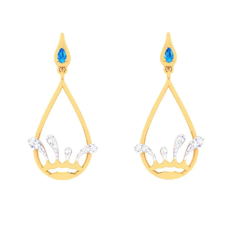 Round Earrings for Women-14k Gold Earrings With Droplet Blue Gem From Amazea Collection