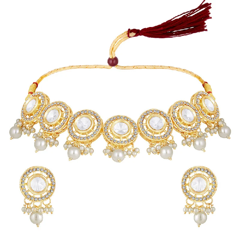 Gold-Plated Heart Necklaces-Mahi Gold Plated Traditiol Ethnic Circular Choker Necklace Set for Women (NL1108105G)