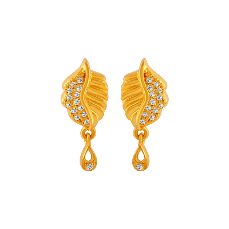 Elegant Bead Earrings-22KT Yellow Gold And American Diamond Stud Earrings For Women