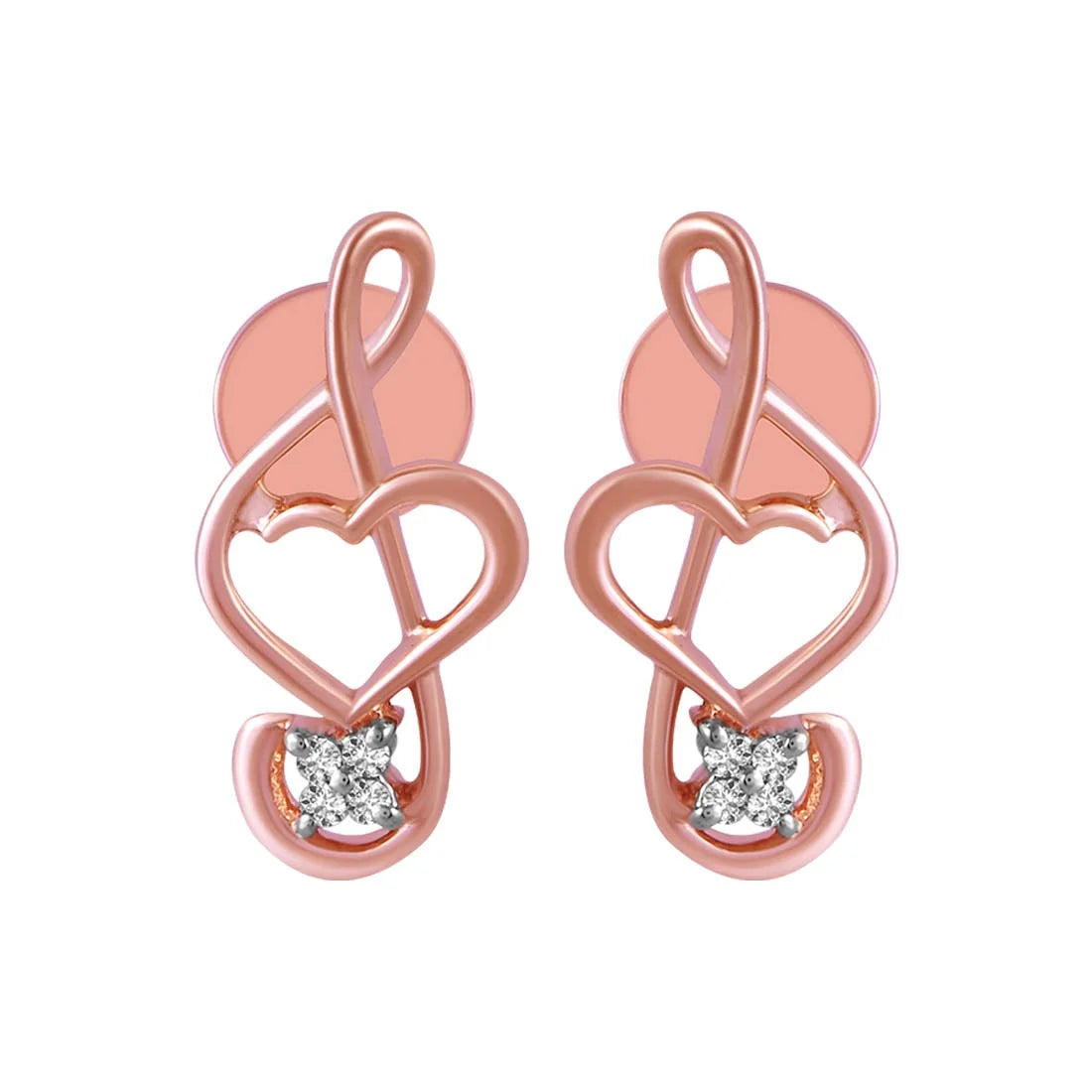 Colorful Statement Earrings-14KT (585) BIS Hallmark Rose Gold & Diamond Musical Note Stud Earrings