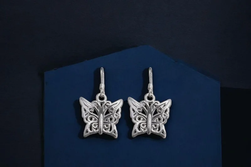 Eco-Friendly Earrings-Sterling silver oxidized charm butterfly earrings for women and girls