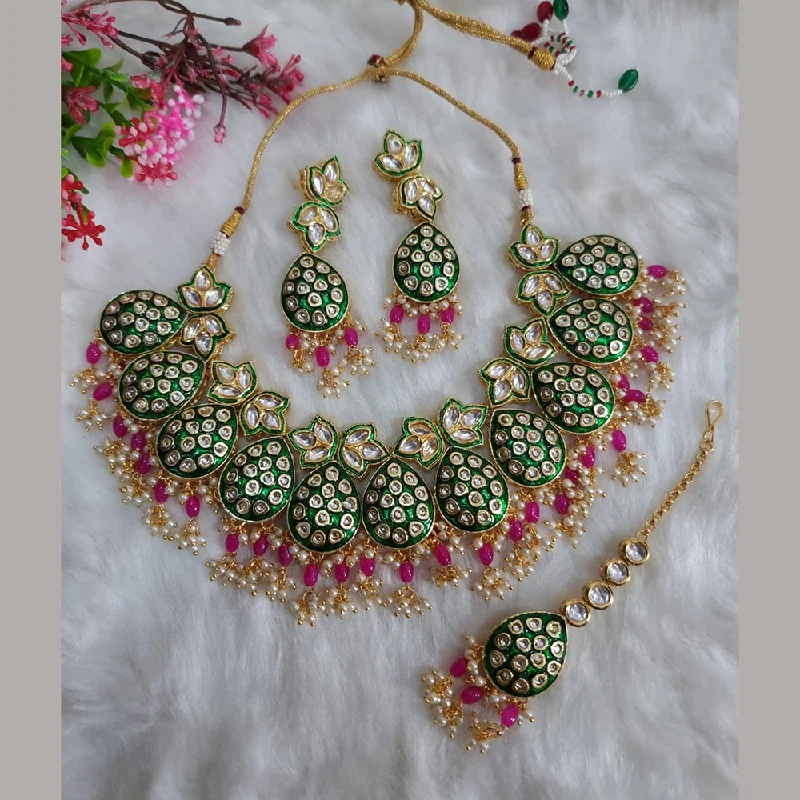 Boho Chic Necklaces-JCM Gold Plated Kundan Stone & Meenakari Necklace Set