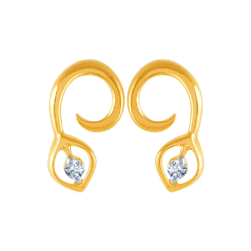 Modern Geometric Earrings-18k (750) Yellow Gold And Diamond Stud Earrings For Women