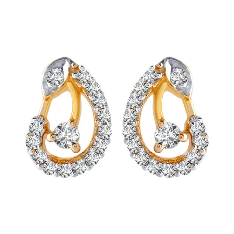 Large Drop Earrings-18KT (750) Yellow Gold And Diamond Clip-on Earrings For Women