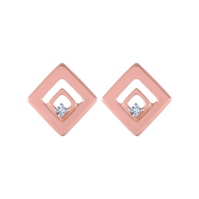 18k Gold Earrings-18k (750) Rose Gold And Diamond Stud Earrings For Women