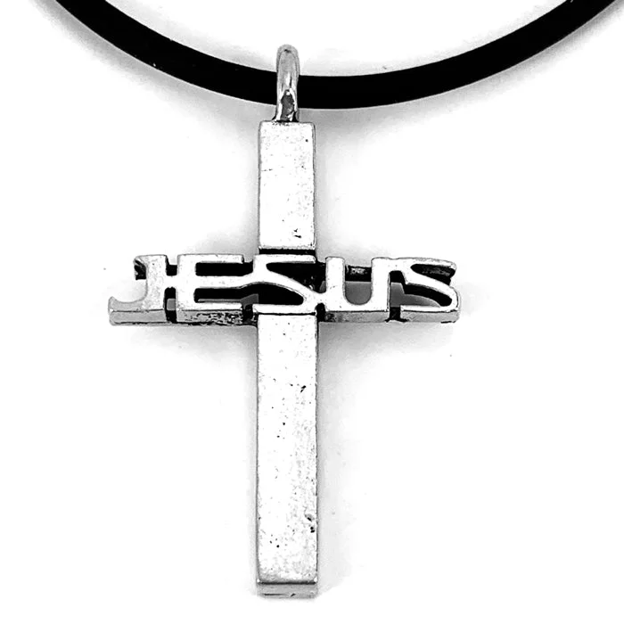 Colorful Beaded Pendant Necklaces-Jesus Cross Pewter Necklace