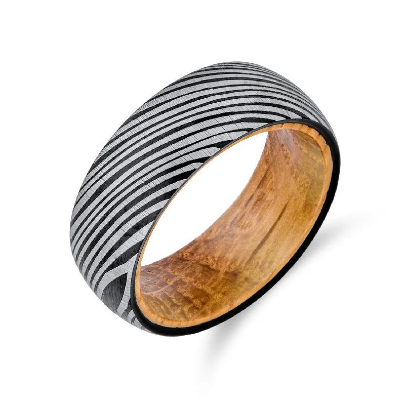 Stylish Wedding Rings for Brides-Unisex Tungsten Wedding Band Ring with Wood Grain Matte Finish and Oliver Wood Liner