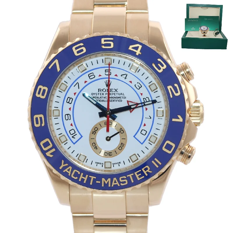 Men’s Chronograph Watches-2017 BLUE HANDS Men's Rolex Yacht-Master 2 Yellow Gold 116688 44mm Watch Box