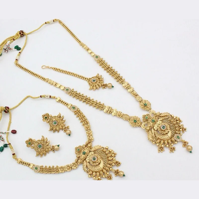 Chunky Statement Necklaces-Manisha Jewellery Gold Plated Pota Stone Double Necklace Set