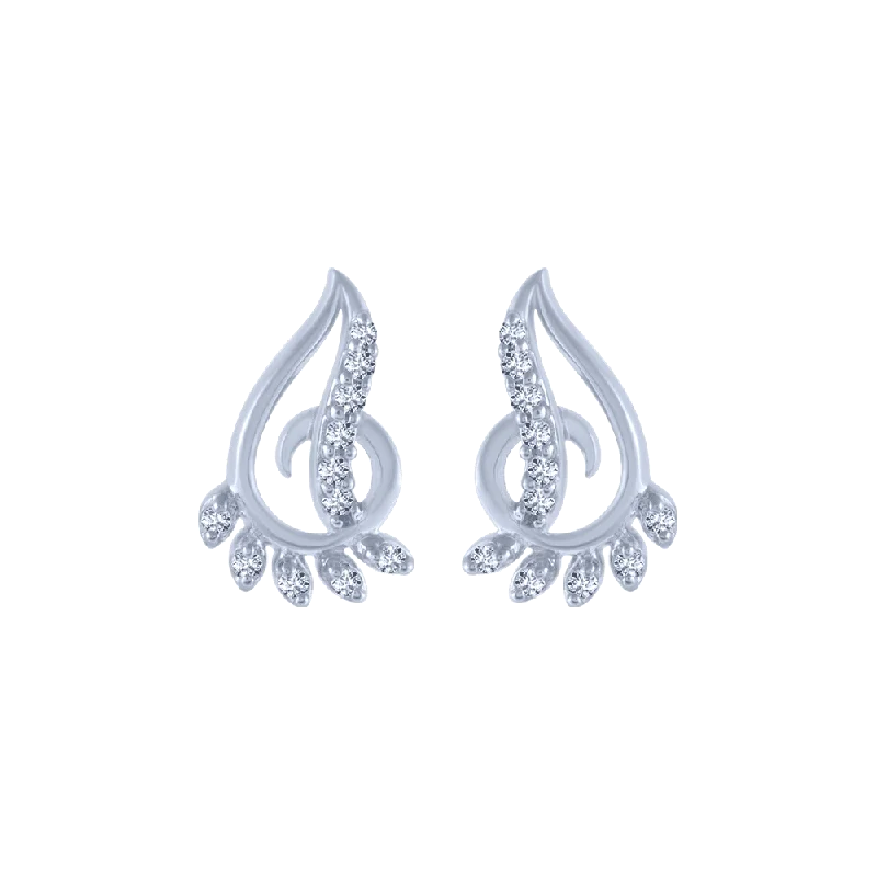 Classic Silver Earrings-18KT (750) White Gold And Diamond Stud Earrings For Women