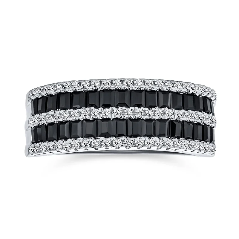 Yellow Diamond Rings-Pave Cubic Zirconia Cocktail Statement Ring Two Tone Black & White Eternity Band