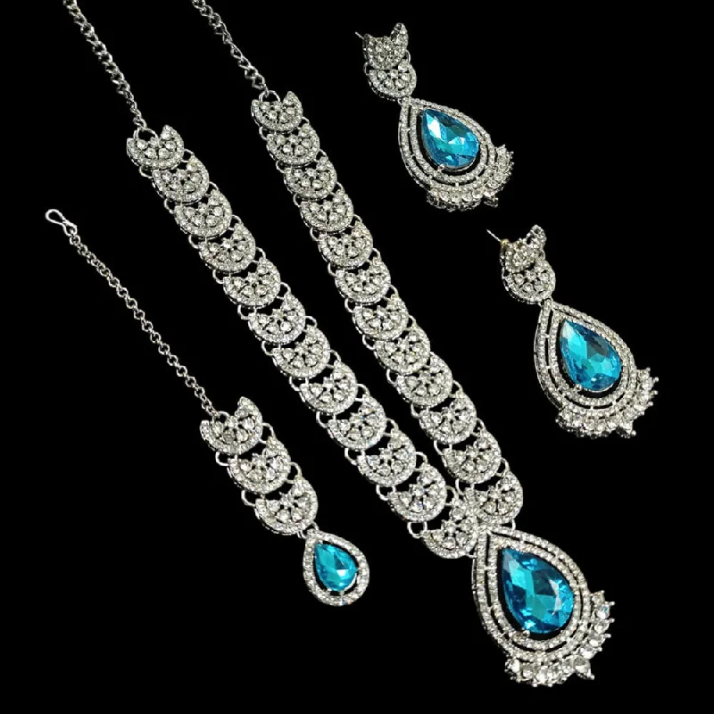 Designer Heart Necklaces-Padmawati Bangles Silver Plated Austrian Stone Necklace Set