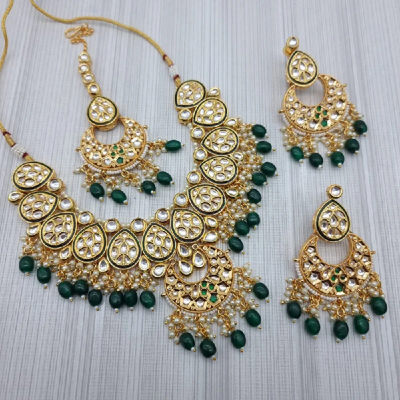 Elegant Sapphire Necklaces-JCM Gold Plated Kundan Stone Necklace Set